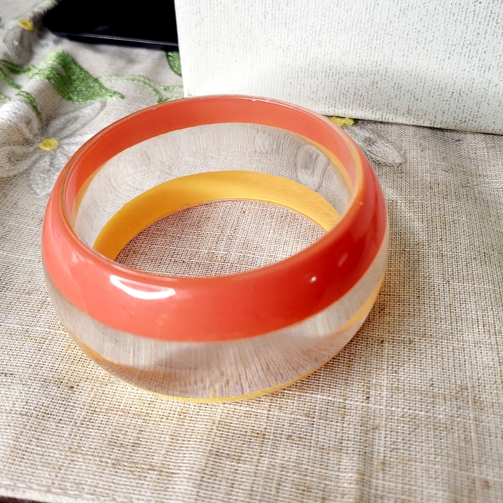 Vintage Retro Bangle Bracelet Orange and Yellow